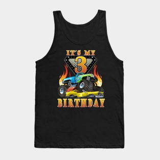 Kids Monster Truck 3 Year Old 3Rd Birthday Boy Monster Car Tank Top